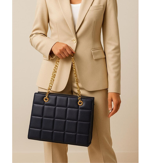 Granatowa torebka kuferek z łańcuszkiem i paskiem /H2 K27 TB675 G195/