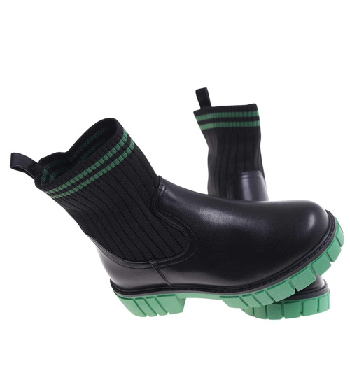 Botki dziewczęce wsuwane czarno zielone ocieplane /G13-2 18366 T188