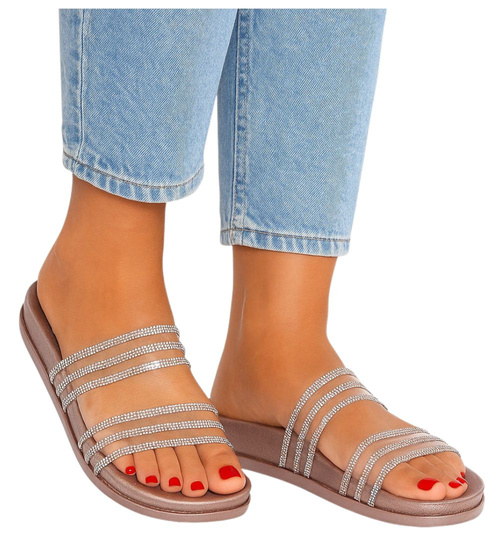 Złote basenowe wodoodporne klapki damskie /H2-B1-2 14291 S038/