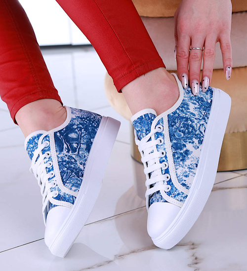 Niebiesko białe trampki damskie z tkaniny /D1-3 13504 S2/