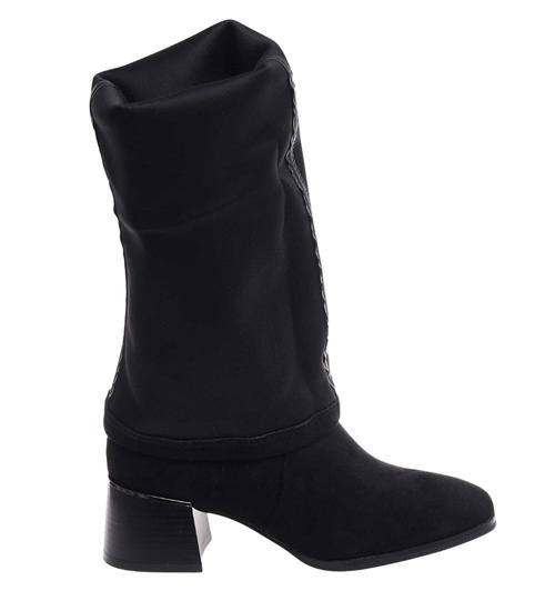 Czarne kozaki muszkieterki na obcasie /E6-2 18257 W588/