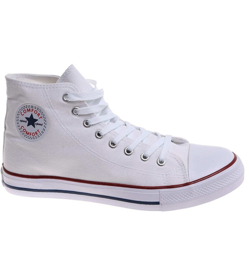 Trampki męskie wysokie Sznurowane białe z tkaniny /C3-3 17974 T232/