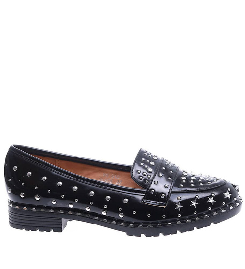 Czarne damskie półbuty mokasyny z ćwiekami /D2-1 15552 T150/