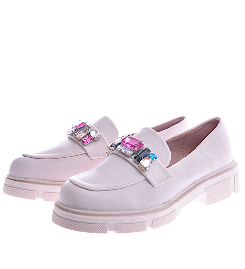 Beżowe półbuty mokasyny na platformie /C6-3 12708 T796/