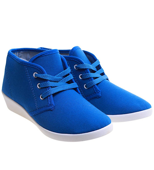 Sznurowane niebieskie trampki na niskim koturnie /C2-3 11145 S193/