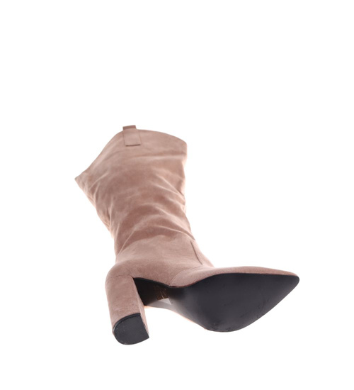 Beżowe kozaki damskie do kolan2 gatunek ost501