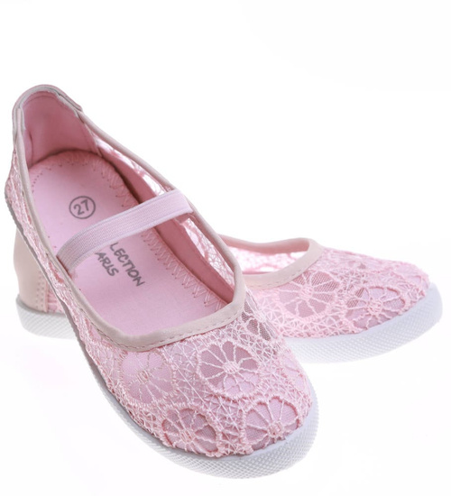 Różowe dziewczęce balerinki z koronki z gumką /B8-2 16451 T8-6/