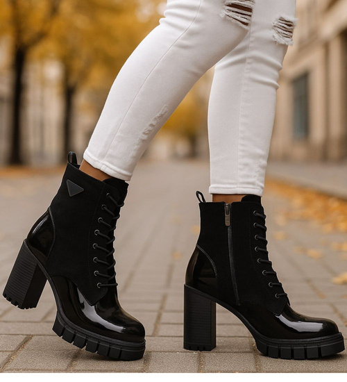 Czarne botki na obcasie /B1-1 +H2 18329 W305/