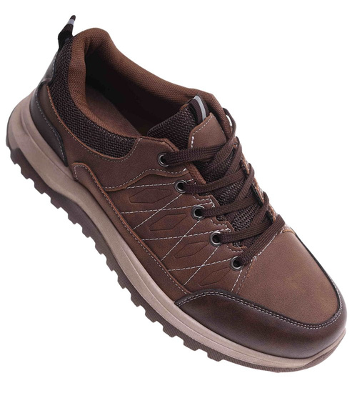 Sznurowane męskie buty trekkingowe Brązowe /A2-3 18204 T485/