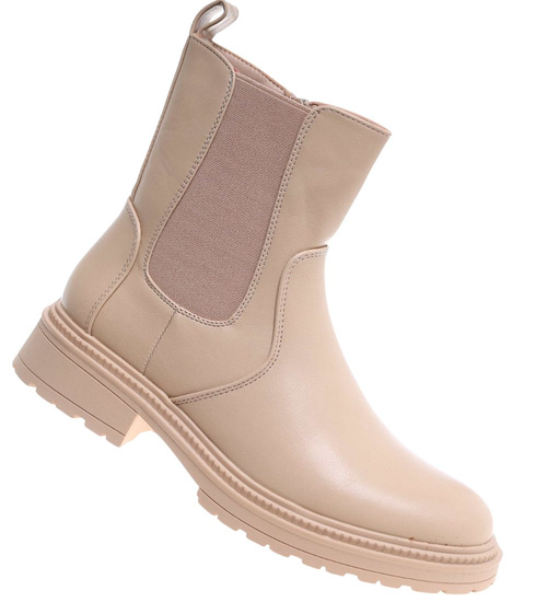 Zimowe beżowe botki damskie /B6-2 18498 T238/