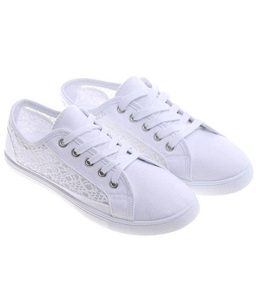 Koronkowe ażurowe białe tenisówki /G12-2 16290 T287/