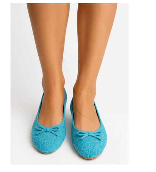 Baleriny damskie Niebieskie koronkowe /E8-3 8741 T087/