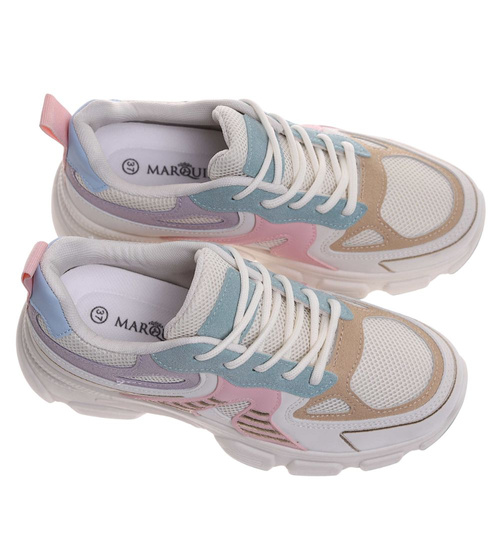 Sznurowane buty sportowe z pastelowymi dodatkami /A4-1 8767 W235