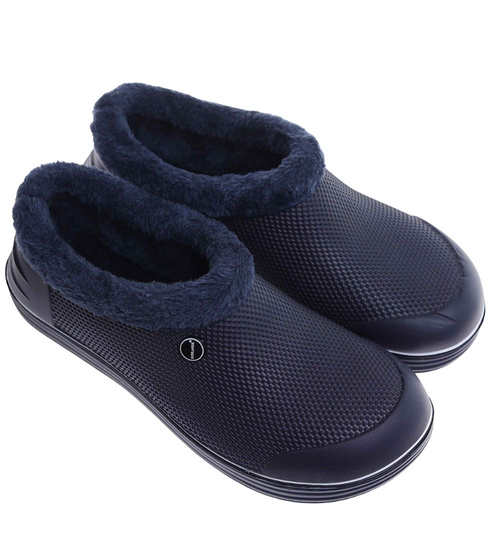 Męskie kalosze piankowe z futerkiem Granatowo białe /H2 18167 T291/