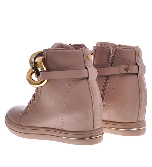 Beżowe sneakersy damskie na koturnie /F7-2 12802 T891/