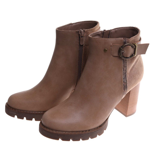 Jesienne botki damskie na obcasie słupku Khaki /J5-4 H2 18211 W301/