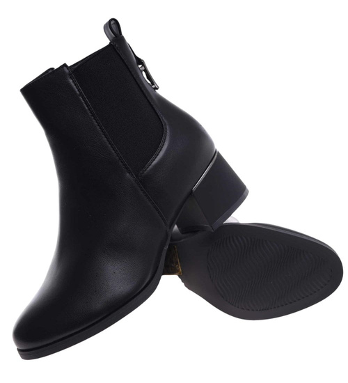 Klasyczne damskie botki na niskim obcasie Czarne /G13-3 18382 W484/