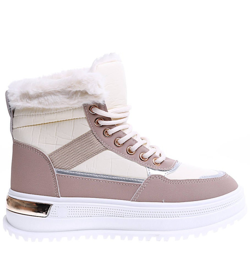 Zimowe beżowe trampki śniegowce na platformie / G6-3 15307 T783/