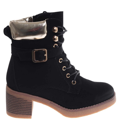 Czarne wiązane botki damskie zimowe /J5-2 18548 W2/