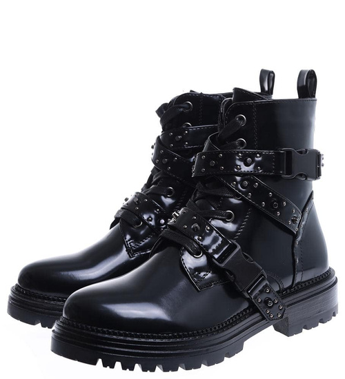 Ocieplane czarne trapery damskie z ćwiekami/A5-1 15442 S345/