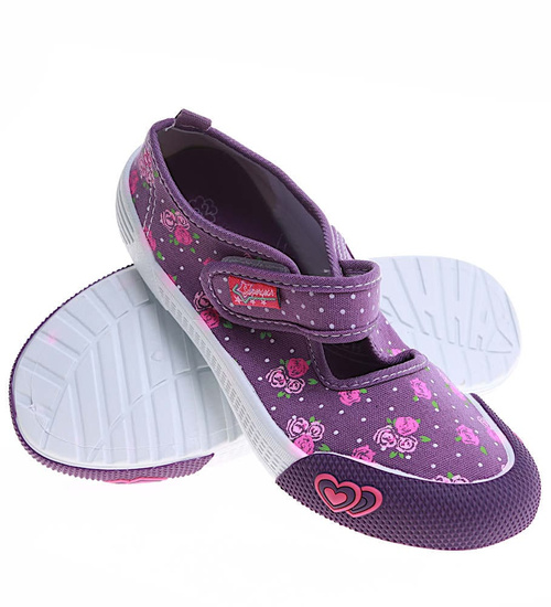 Dziewczęce wycięte fioletowe tenisówki z rzepem /F10-1 16888 T1-6/