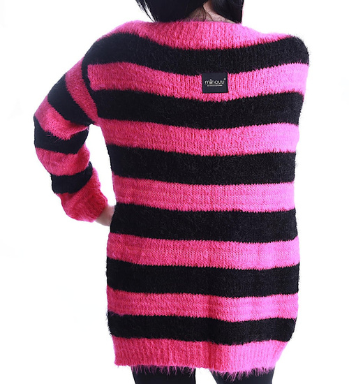 Oversizowy fuksjowo czarny damski sweter Minouu /H UB717 L109/