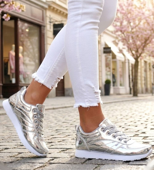 Lekkie srebrne sportowe buty damskie /G9-1 12928 T292/