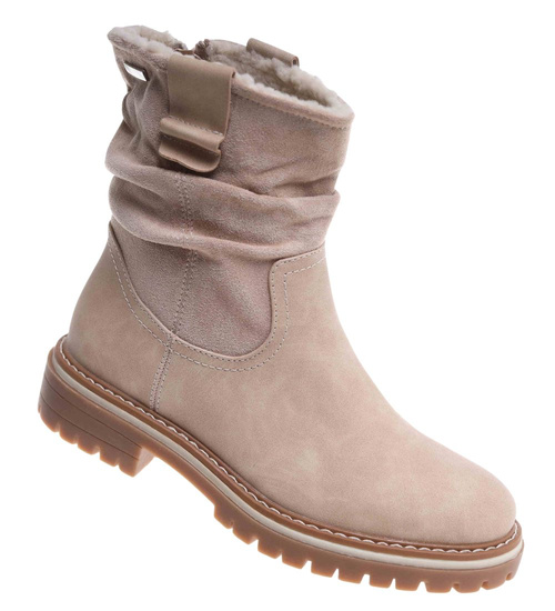 Zimowe botki saszki z ociepleniem Beżowe /B6-1 18546 G388/