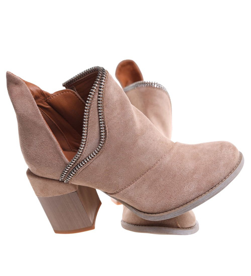 Damskie botki na stabilnym obcasie Khaki /J5-2 12419 S281/