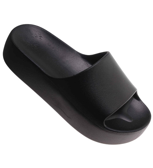 Czarne wodoodporne klapki plażowe na platformie /C1-3 17847 G182/