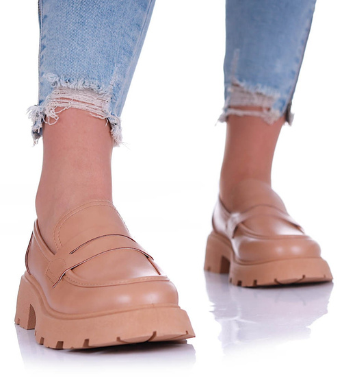 Beżowe półbuty damskie na platformie /A1-2 17202 T234/