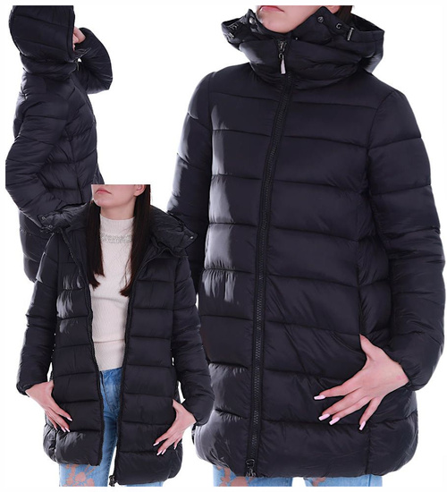 Ocieplana czarna zimowa kurtka z kapturem /H2 KR11 S438/