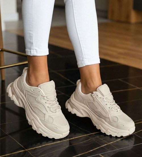 Damskie buty sportowe beżowe na platformie /A5-2 18656 S242/