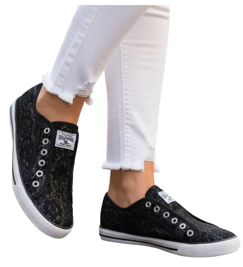 Wsuwane czarne trampki damskie /G3-1 16494 G8-6/