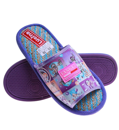 Fioletowe materiałowe kapcie damskie /G11-1 17593 T2-5/