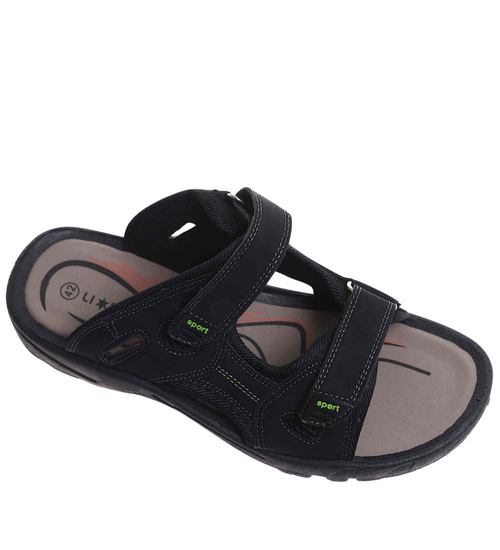 Męskie czarne sandały klapki na rzepy /F8-3 17638  T284/