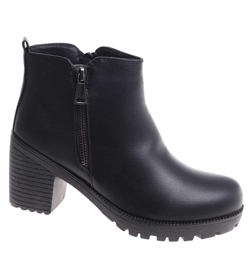 Czarne botki na obcasie z suwakiem /C7-3 18414 T300/