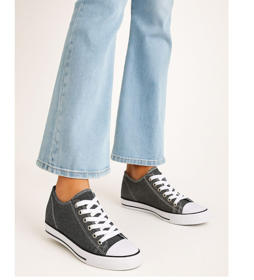 Czarne wiązane trampki sneakersy na niskim koturnie /A6-2 13519 T038/