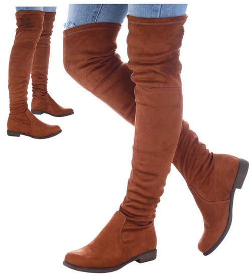 Brązowe kozaki muszkieterki damskie /F9-2 17036 G483/