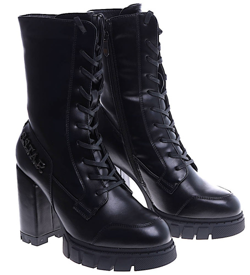 Czarne botki damskie na słupku Seastar /A4-3 14892 T955/