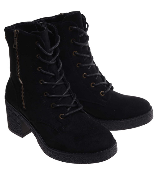 Czarne botki trapery na obcasie /G2-3 18225 W430/