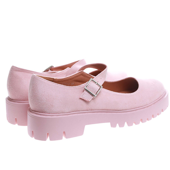 Różowe półbuty damskie z paskiem /A7-1 17451 W182/