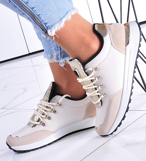 Modne damskie buty sportowe Beżowe /C3-3 12347 T697/