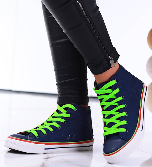 Klasyczne WYSOKIE damskie trampki tenisówki granatowe /A2-3 7822 S100/