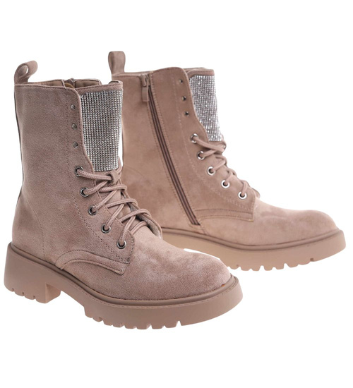 Zimowe botki trapery beżowe z cyrkoniami /A6-1 18574 W440/