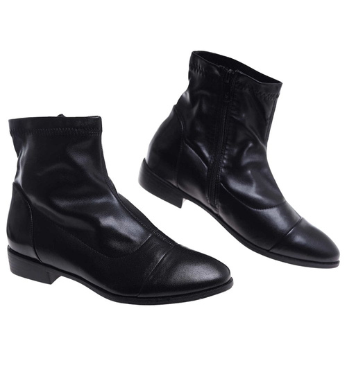 Czarne botki saszki na płaskim obcasie /E7-3 16868 T107/