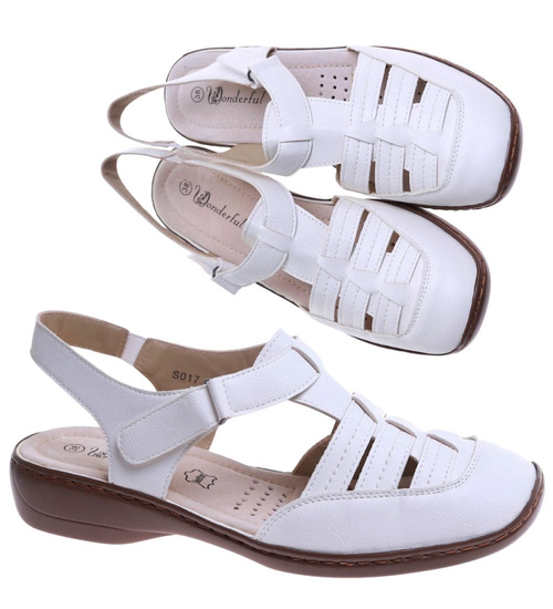 Białe damskie sandały na rzepy /G5-2 17615 T233/