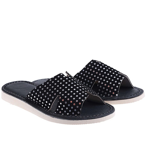 Skórzane domowe klapki kapcie Czarne /G4-1 14975 S194/