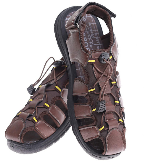 Ciemno brązowe męskie sandały na rzepy /D3-3 16459 S236/