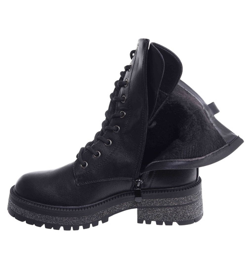 Czarne zimowe ocieplane botki glany /G12-1 18537 G384/